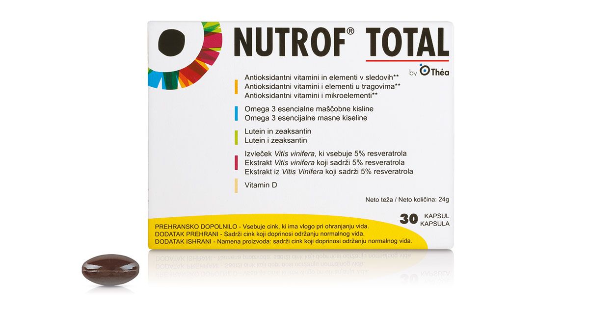 Omega 3 maščobne kisline vsebuje tudi prehransko dopolnilo za oči Nutrof Total